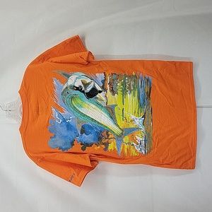 GUY HARVEY Orange "Boca Grande" Crew Neck Fish Tee Shirt with Chest Pocket